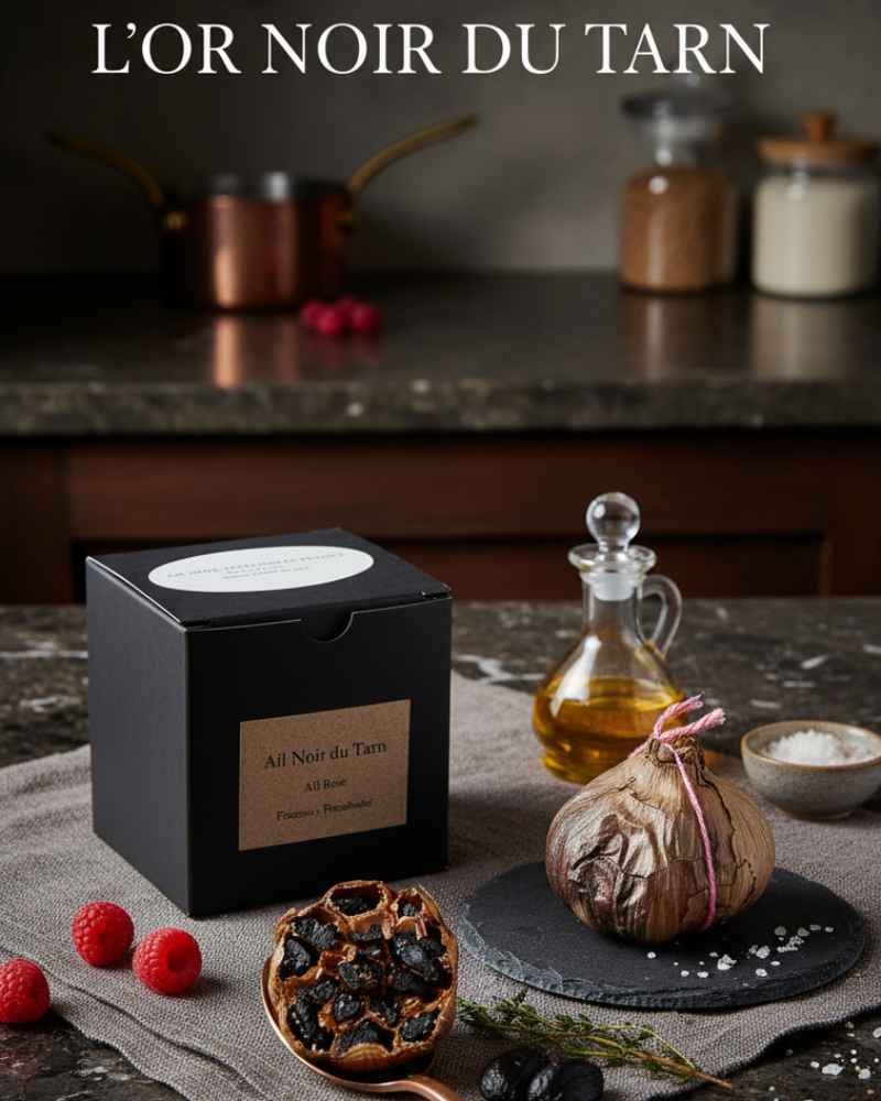 Ail Noir Rose du Tarn -Vue de la tête dans un environnement culinaire haut de gamme